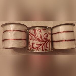 Holiday Red and White Wired Ribbon, set of 3 rolls.
